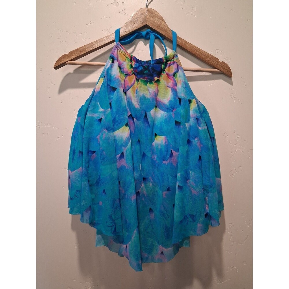 Coco Reef Tankini Top Halter Neck Mesh Bra-Sized Size 38D Aqua Blue Floral